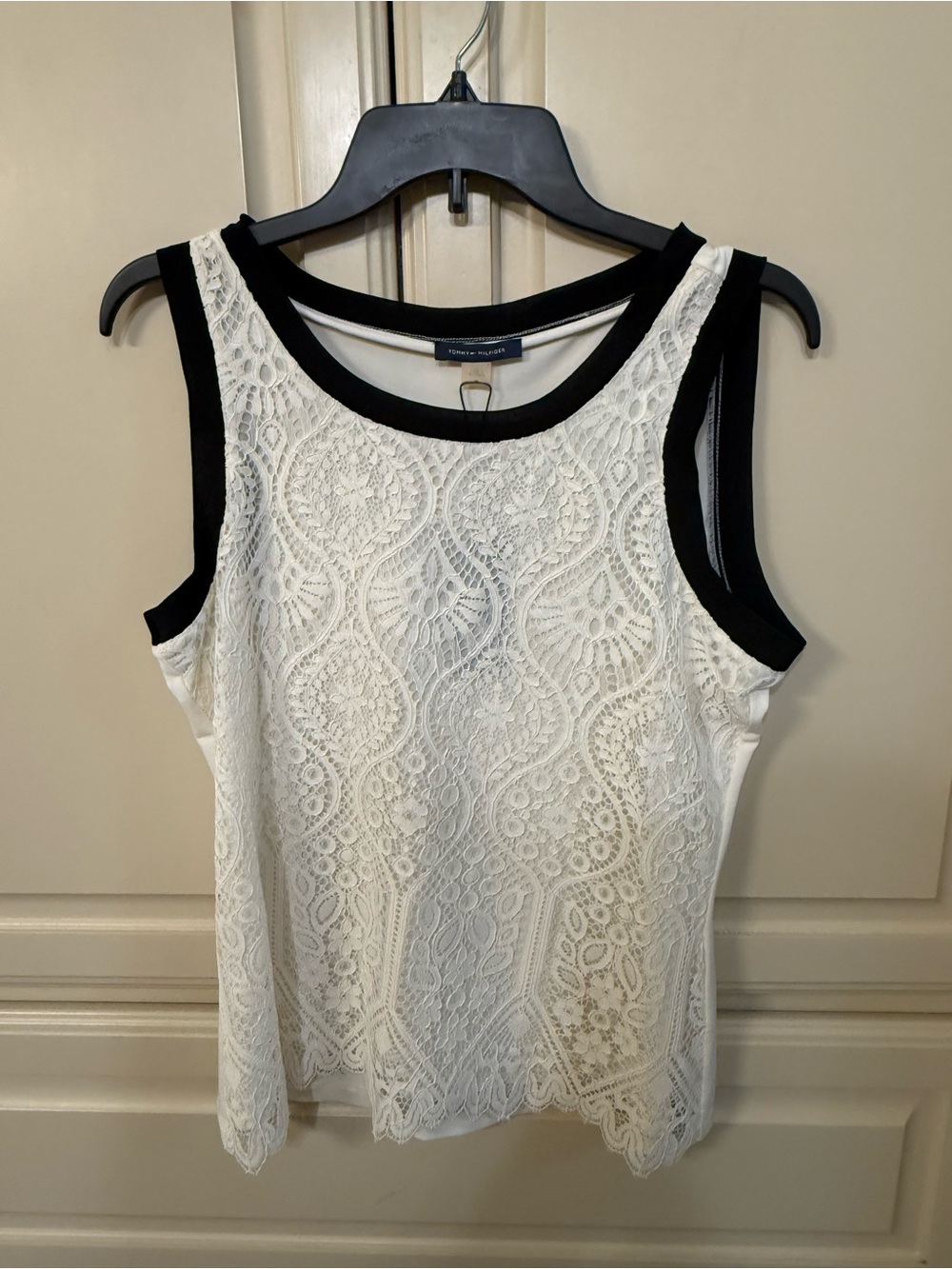 Tommy Hilfiger Ivory Lace Tank with Black Trim Accents - Size M (NWT)